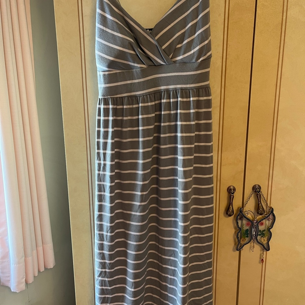 Gray and White Striped Maxi Dress